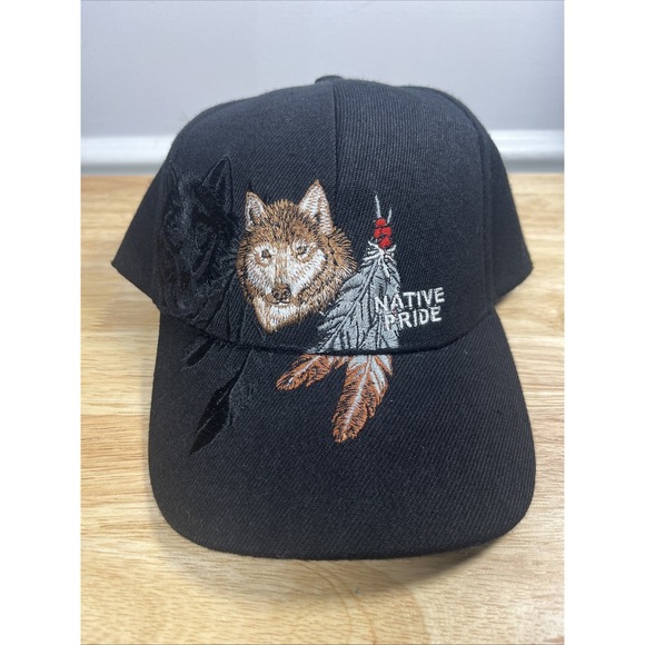 Native Other - Native Pride Hat Cap Strap Back Black Adjustable Wolf‎ One Size